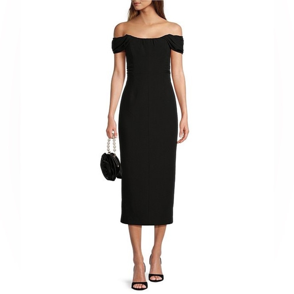 ANTONIO MELANI Black Off-Shoulder Midi Dress